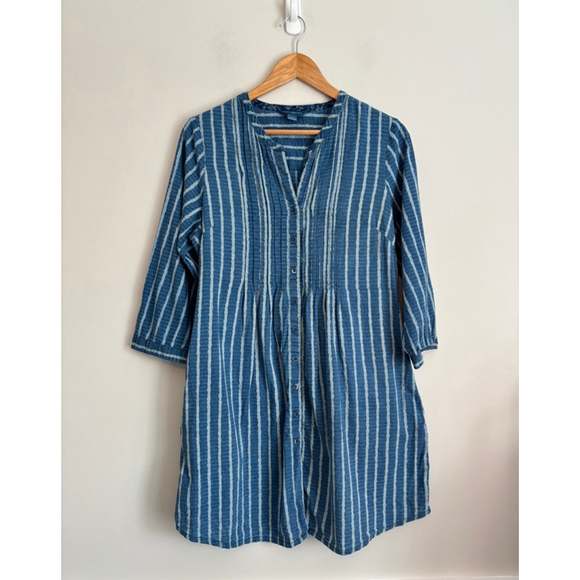 April Cornell Womens Small Caravan Stripe Tunic Blue Cottagecore Casual Career - Picture 2 of 12